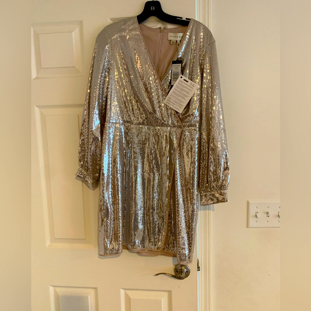 Sachin & Babi Isola wrap-effect sequined tulle mini dress